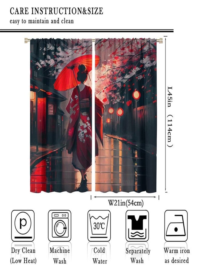 LOMADIA Japanese Blackout Curtain, Beautiful Flower Japan Geisha Girls Umbrella Cherry Blossoms Pattern Decor Windows Rod Pocket Curtains for Bedroom Living Room Kitchen Cafe Office Drapes 42" Wx45 L - Image 2